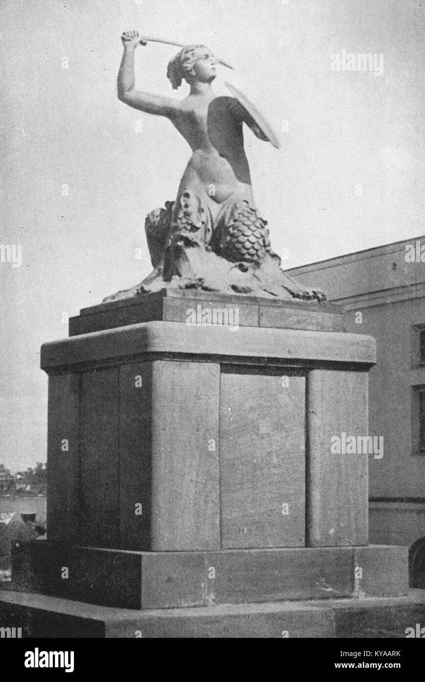 Il Monumento alla Sirenetta alla fine di via Zagórna a Varsavia, Polonia, è una statua di una sirena, che simboleggia la leggenda della città. Si trova vicino al fiume Vistola ed è una popolare attrazione turistica. Foto Stock