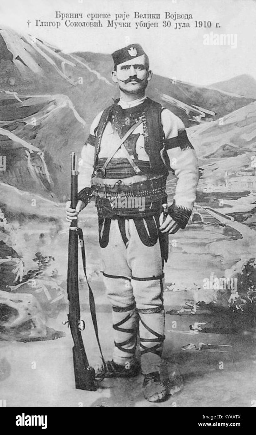 Gligor Sokolović, noto anche come Vojvoda Sokolović, fu un comandante serbo del Chetnik durante la lotta macedone, attivo all'inizio del XX secolo. Era noto per la sua leadership e le sue strategie militari. Foto Stock