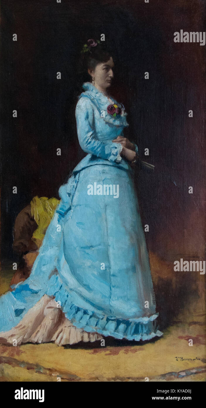 Il "Ritratto di femme" di Léon Bonnat è un dipinto ad olio che raffigura una donna, esemplificando il realismo del XIX secolo e le tecniche di ritrattistica dettagliata. Foto Stock