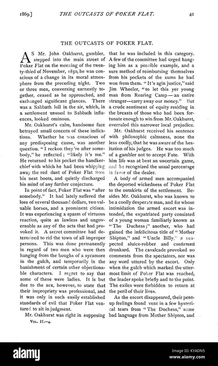 Un racconto breve scritto da Bret Harte, 'Outcasts of Poker Flat', incentrato sulla vita di individui scacciati da una città mineraria della California negli anni '1850 Foto Stock