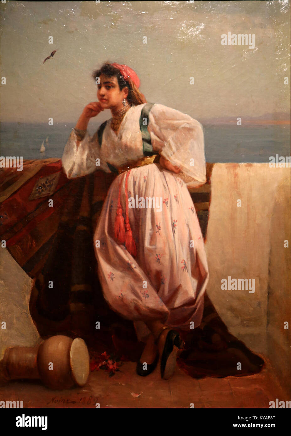 "Jeune orientale" è un dipinto di Maxime Noir che raffigura una giovane donna orientale in abbigliamento tradizionale, che riflette il ritratto e l'orientalismo del XIX secolo. Foto Stock