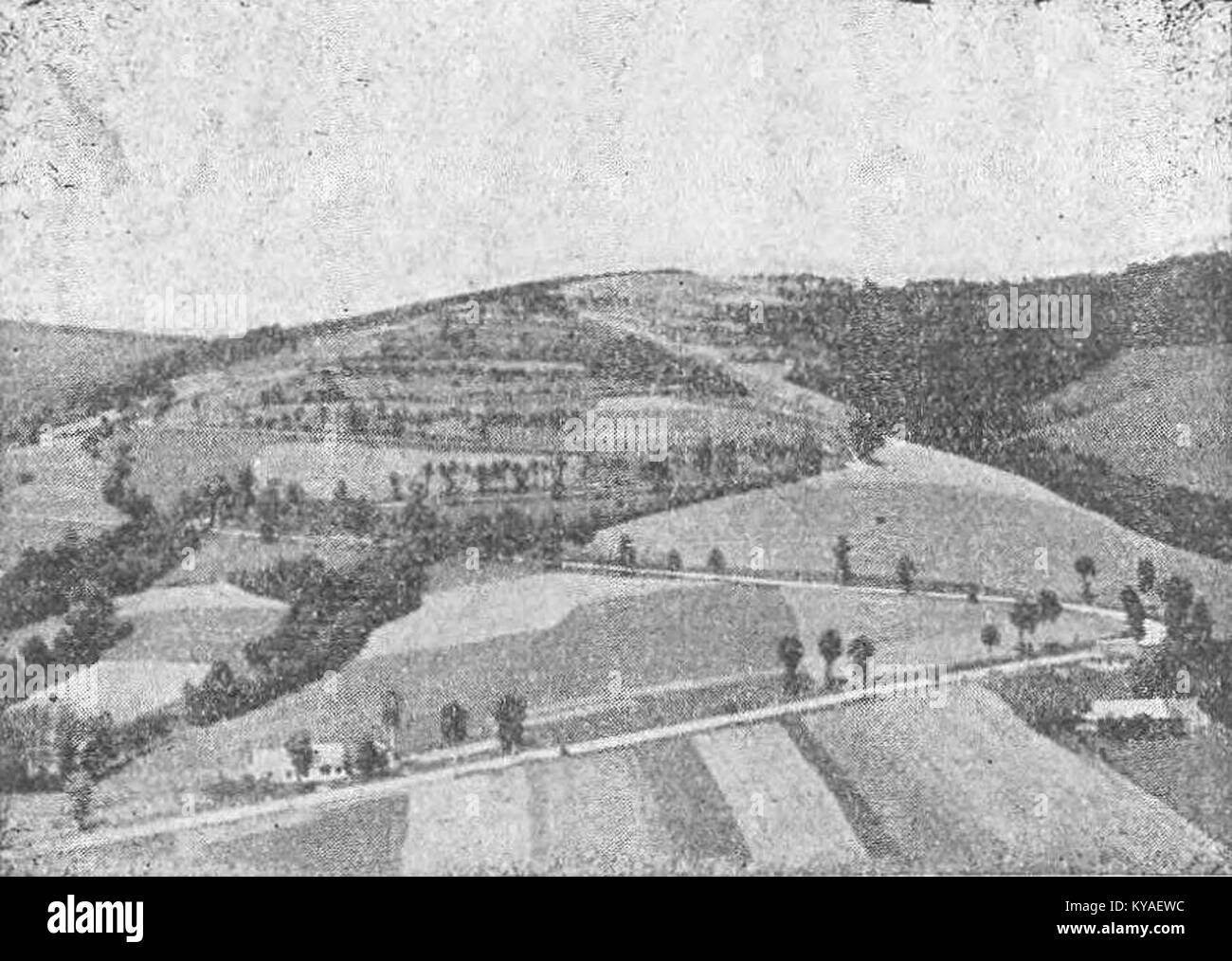Questa fotografia pre-1938 raffigura Slony Wierch e strade tortuose vicino a Sanok, in Polonia, mettendo in evidenza il paesaggio montuoso, le strade e la geografia regionale. Foto Stock
