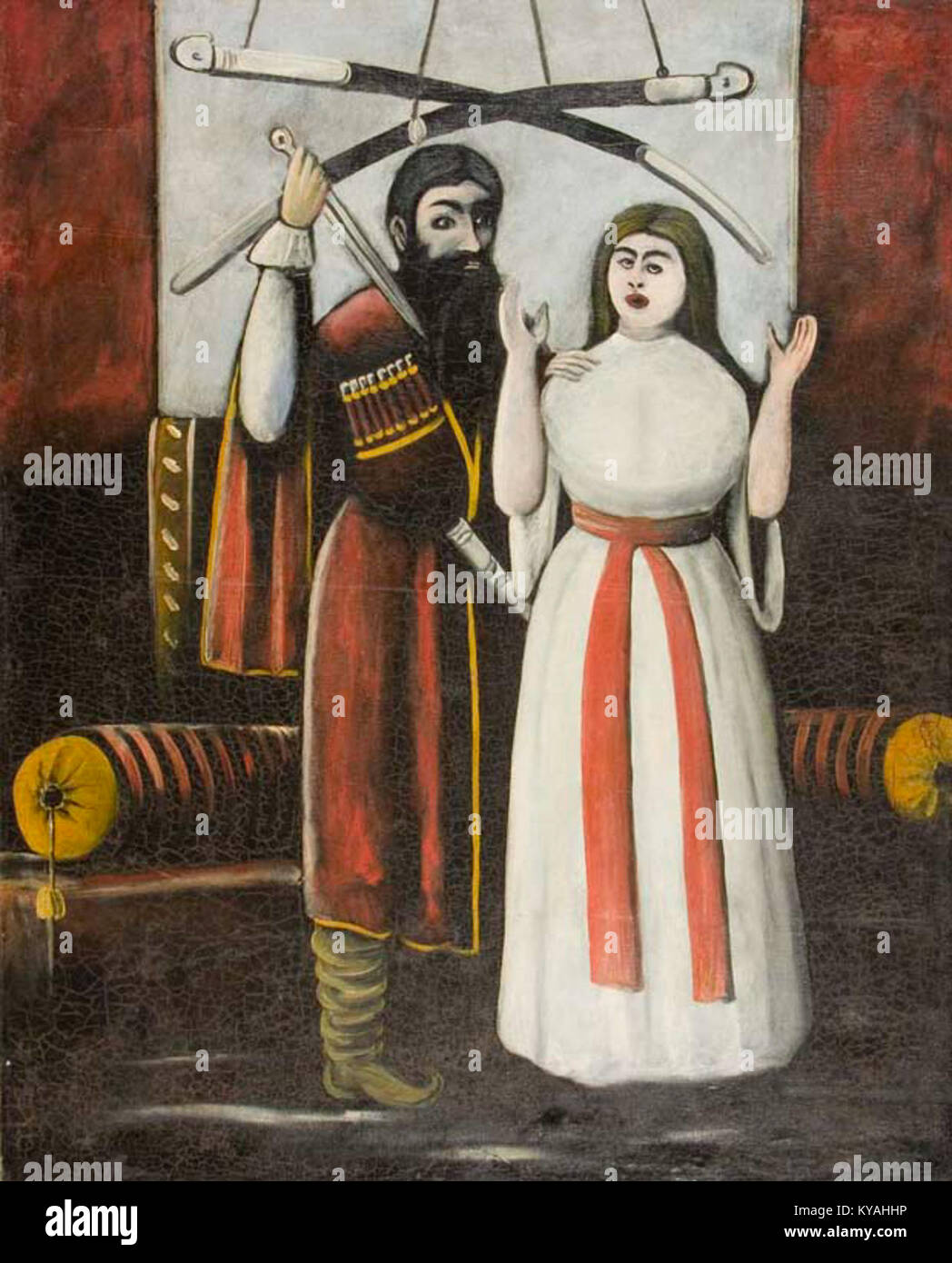 Il dipinto di Pirosmani raffigura una scena dell'opera teatrale "fratello e sorella" di V. Guniya, eseguita in olio su tela ad olio, che mostra lo stile artistico georgiano dell'inizio del XX secolo. Foto Stock