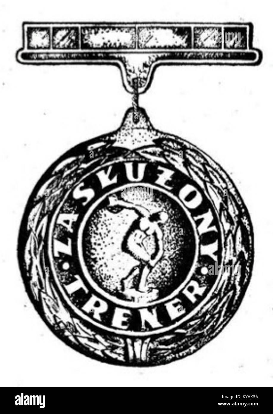Il distintivo "Zasłużony Trener" è un premio assegnato a illustri allenatori in Polonia, che riconosce il loro contributo allo sviluppo dello sport e dell'atleta. Foto Stock