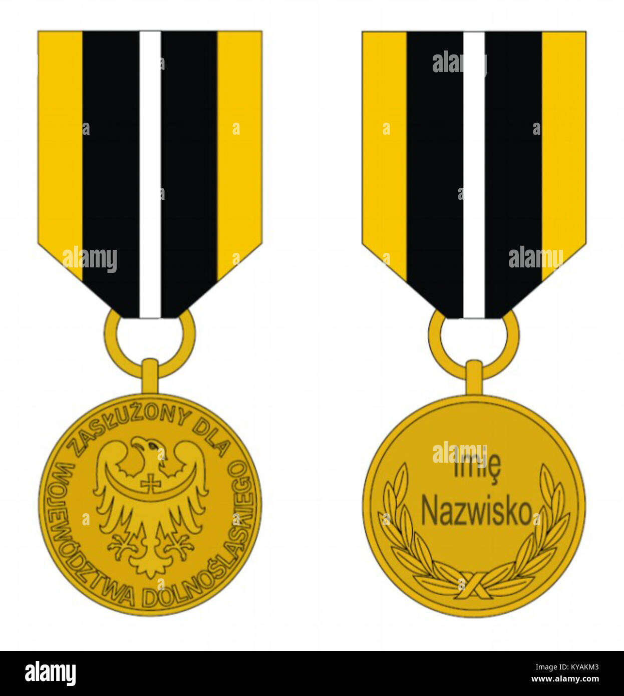 Un distintivo che riconosce gli individui per i contributi allo sviluppo e alla cultura nel Voivodato della bassa Slesia in Polonia. Foto Stock