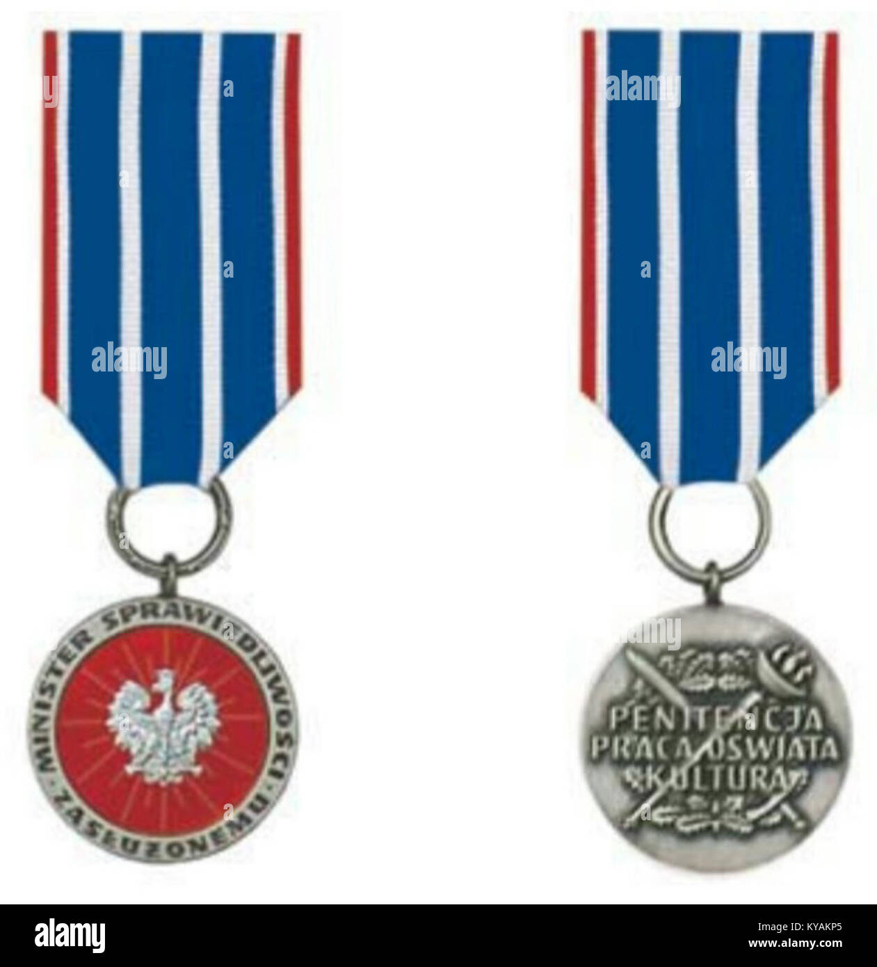 Il distintivo polacco per i servizi nel lavoro penitenziario onora le persone che contribuiscono all'amministrazione carceraria e ai servizi correttivi in Polonia. Foto Stock