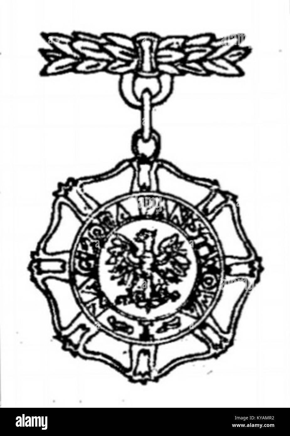 Il distintivo del premio statale polacco raffigura il dritto della medaglia o dell'insegna, che rappresenta il riconoscimento da parte del governo per il servizio o i risultati eccezionali. Foto Stock