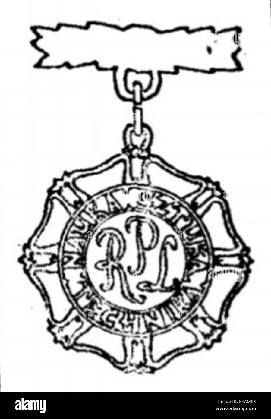 Il rovescio della Odznaka Nagrody Państwowej (distintivo di riconoscimento statale) mostra il suo design ufficiale, che viene assegnato per i notevoli contributi alla società polacca. Foto Stock