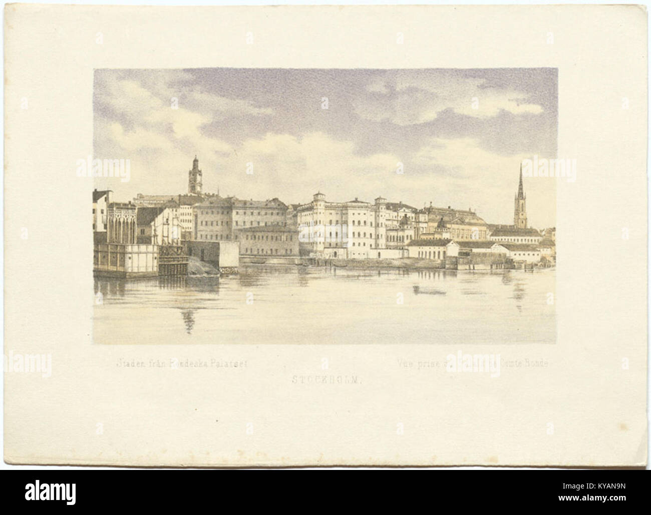 Vista da Strömgatan verso Gamla Stan, Stoccolma, che mostra strade, edifici storici e layout urbano nel centro della città. Foto Stock