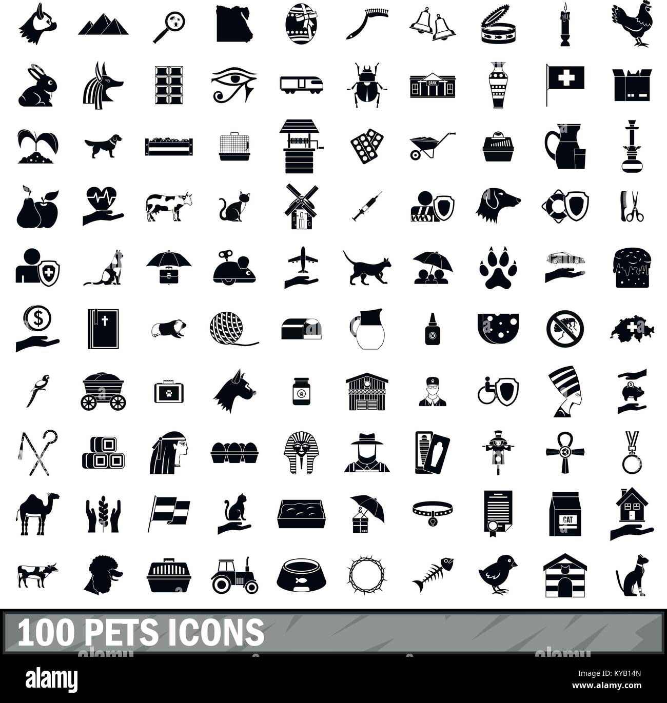 100 animali set di icone in stile semplice per qualsiasi design illustrazione vettoriale Illustrazione Vettoriale