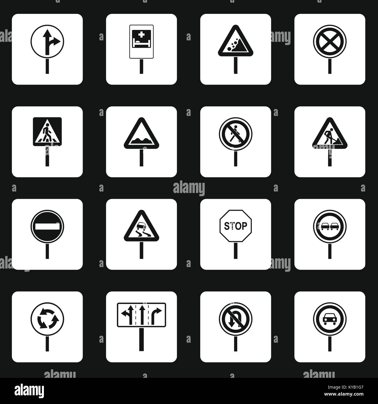 Diversi cartelli stradali set di icone in quadrati bianchi su sfondo nero  in stile semplice illustrazione vettoriale Immagine e Vettoriale - Alamy