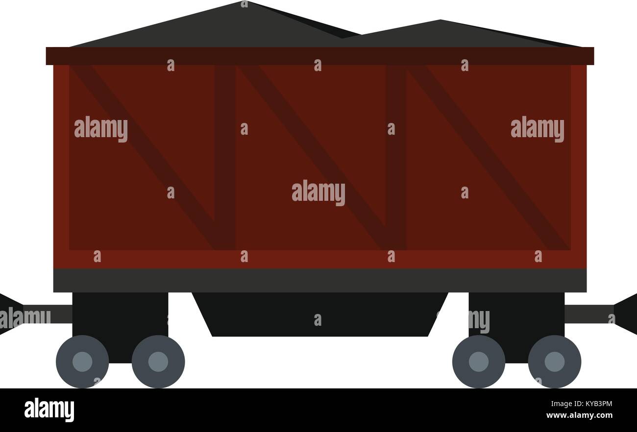 Carro ferroviario caricata con carbone piatto icona isolati su sfondo bianco illustrazione vettoriale Illustrazione Vettoriale