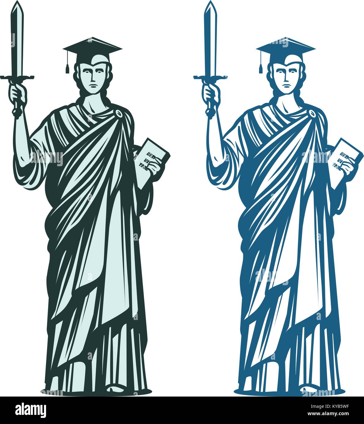 Potere giudiziario, simbolo dell'istruzione. Notaio, giustizia, avvocato icona. Illustrazione Vettoriale Illustrazione Vettoriale