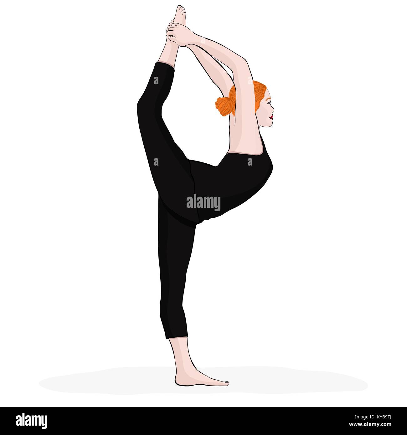 Lo Yoga pone, donna facendo stretching gambe, gamba split, vettore multicolore ritratto di disegno. Cartoon ragazza è impegnata nella ginnastica. Isolato su sfondo bianco Illustrazione Vettoriale