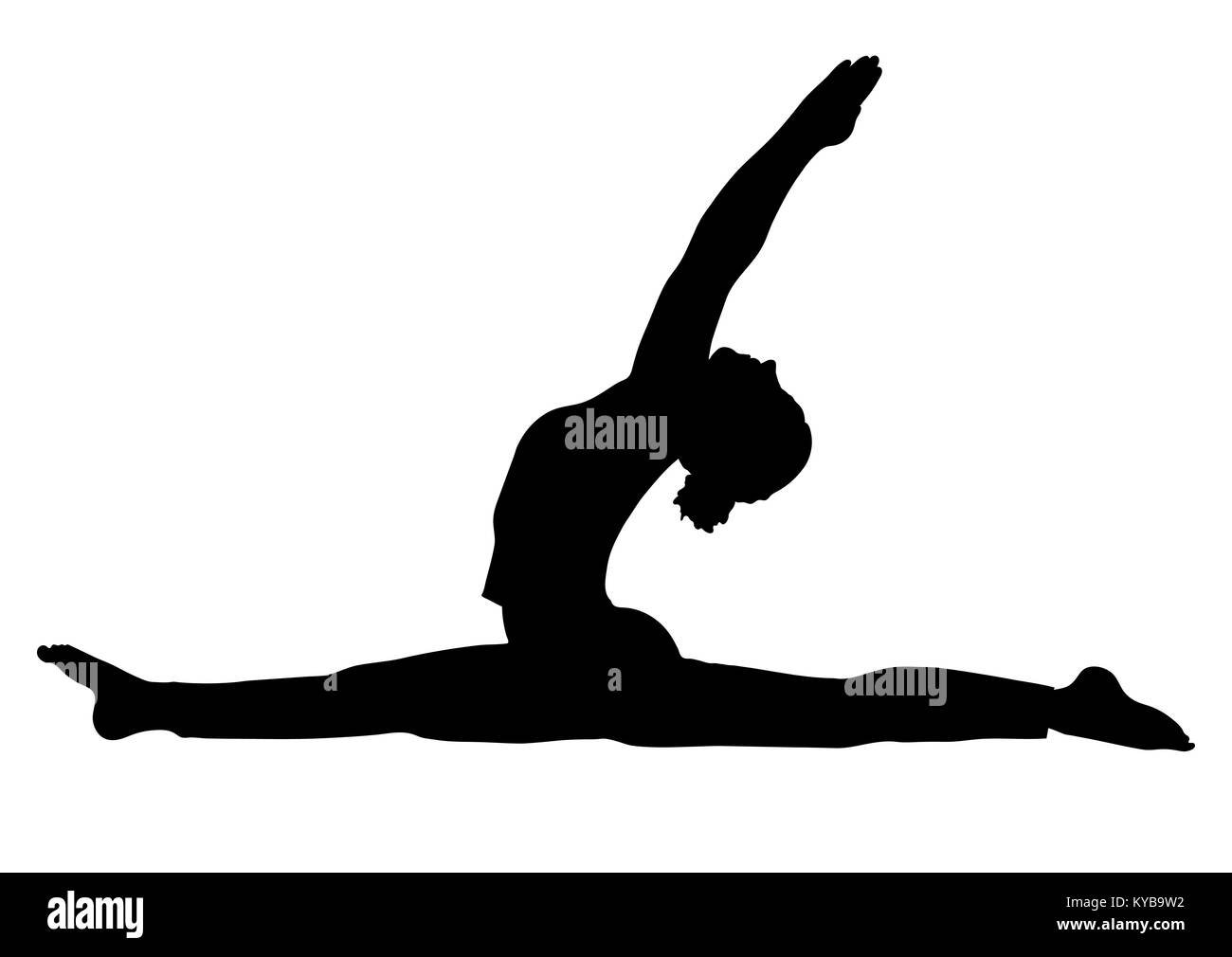 Lo Yoga posa, ragazza per fare i gruppi silhouette, vettore ritratto di contorno, ginnasta figura, in bianco e nero profilo di contorno disegno. Isolato su sfondo bianco Illustrazione Vettoriale