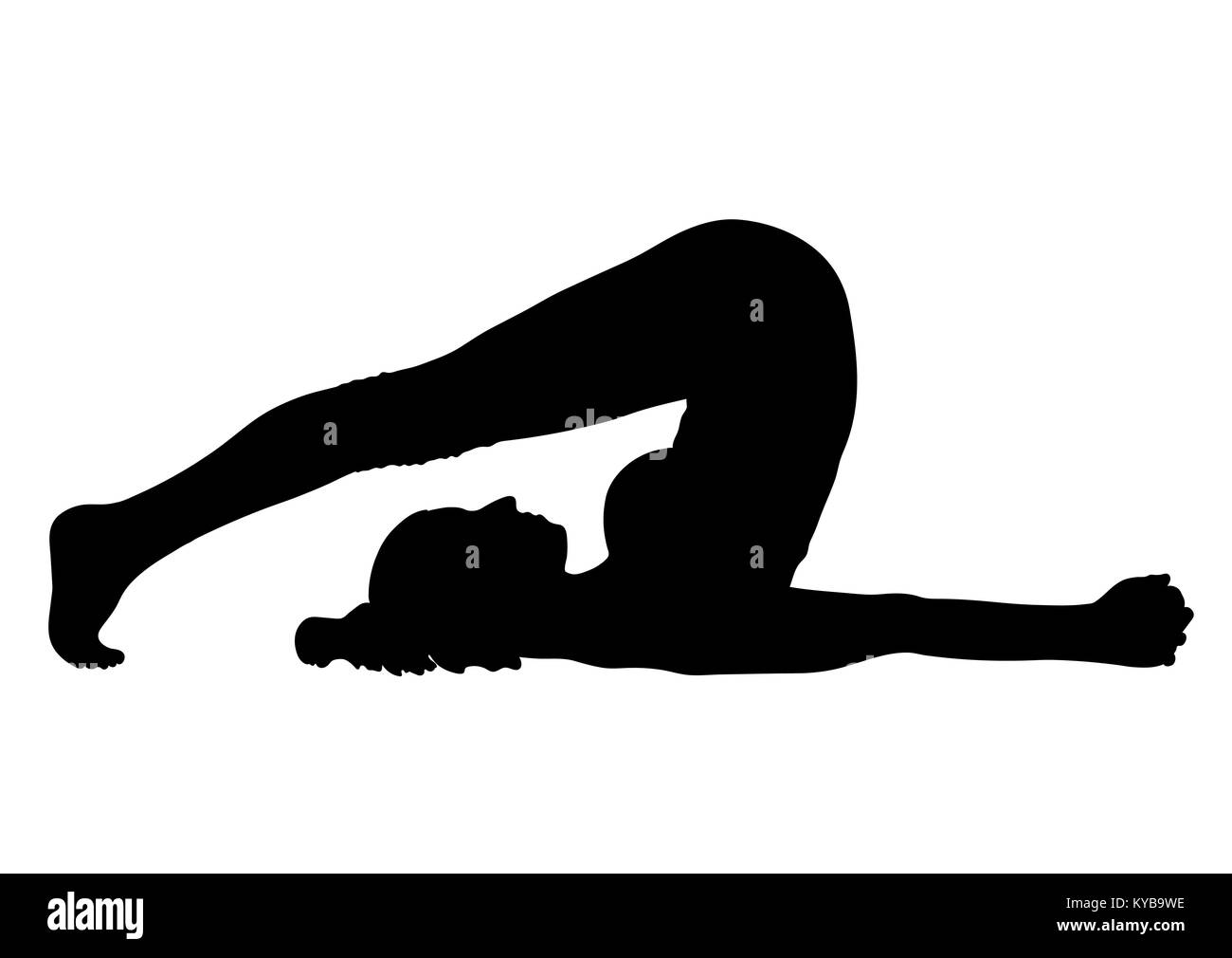 Lo yoga e la donna in una posa halasana silhouette, vettore ritratto di contorno, ginnasta figura, in bianco e nero profilo di contorno disegno. Isolato su sfondo bianco Illustrazione Vettoriale