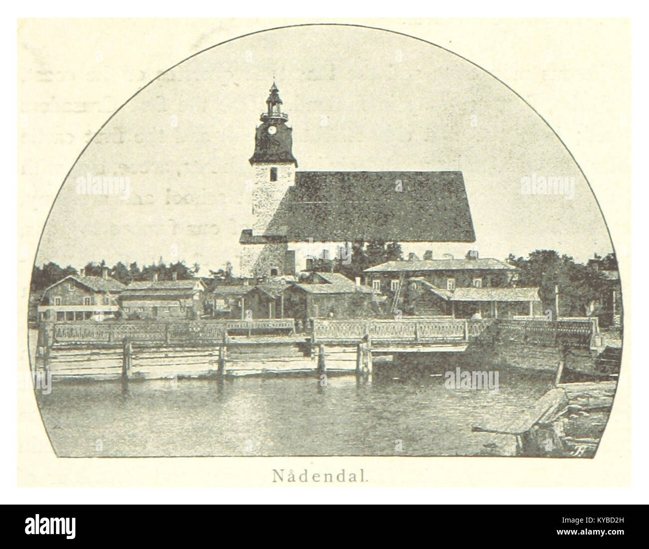 Stampa del 1894 di Mechelin che mostra la città di Naantali (Nådendal) in Finlandia, raffigurante edifici storici, paesaggi costieri e l'ambientazione della città lungo l'arcipelago. Foto Stock