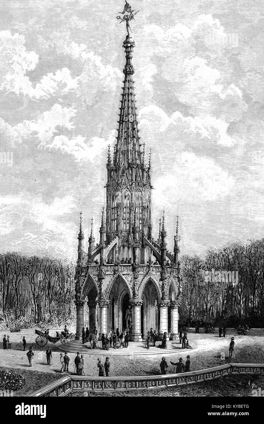 Monumento al re Leopoldo i situato nel Laeken Park, Bruxelles, Belgio, fotografato nel 1880, che rappresenta la commemorazione reale del XIX secolo. Foto Stock