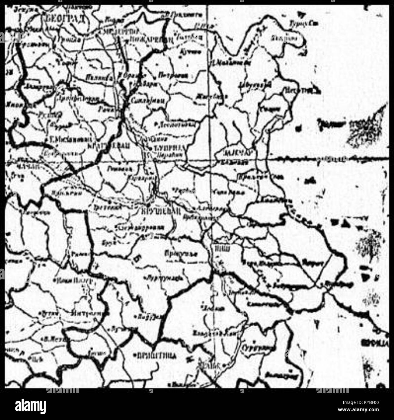 Questo frammento di mappa della Banovina della Moravia, datato 1929, descrive in dettaglio le divisioni amministrative e l'organizzazione territoriale della regione. Serve come documento storico che illustra il panorama politico e amministrativo dell'epoca. Foto Stock