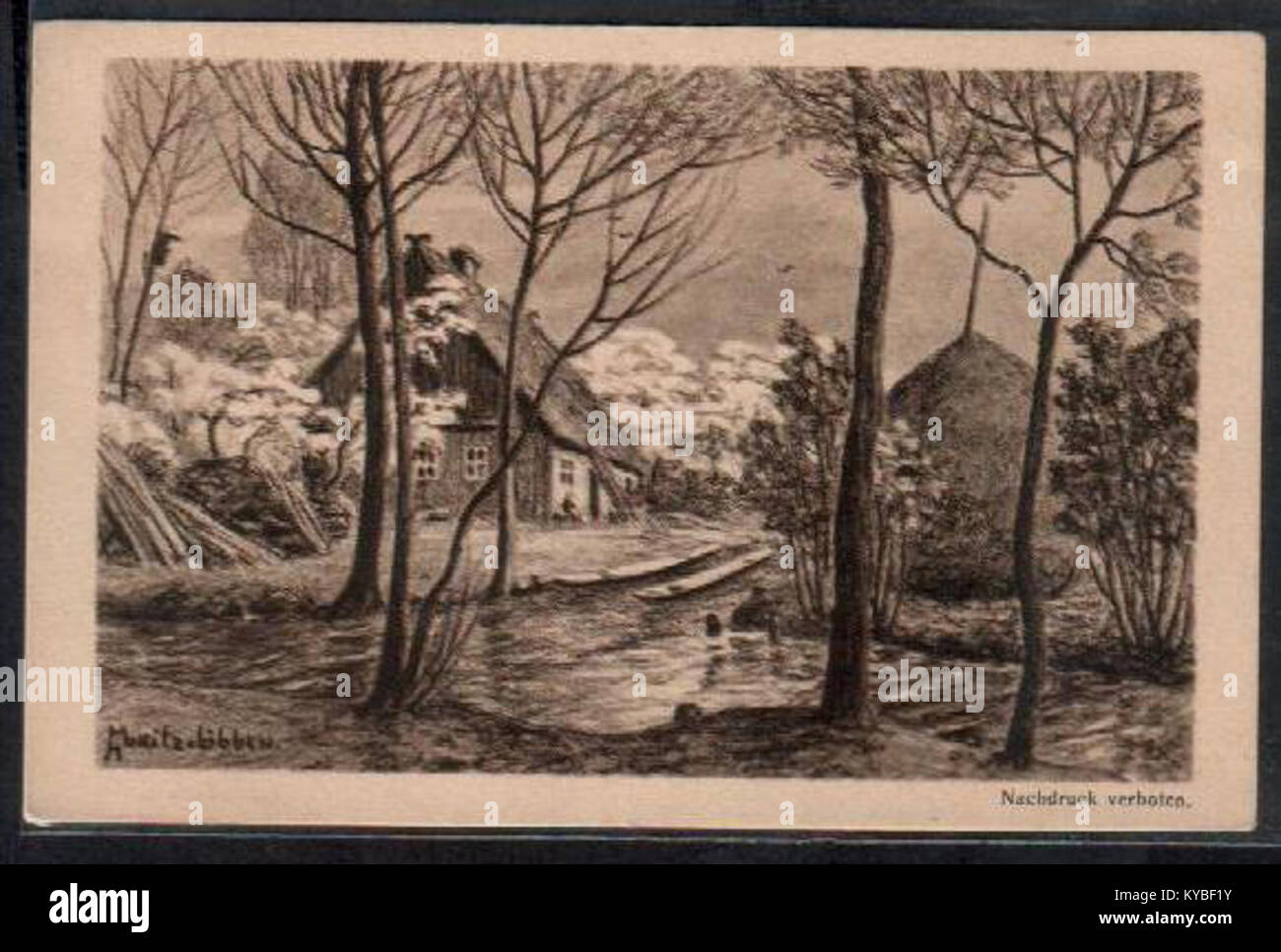 La fotografia raffigura alberi in fiore nella regione di Spreewald, in Germania, evidenziando i fiori primaverili come una caratteristica naturale del paesaggio. Foto Stock