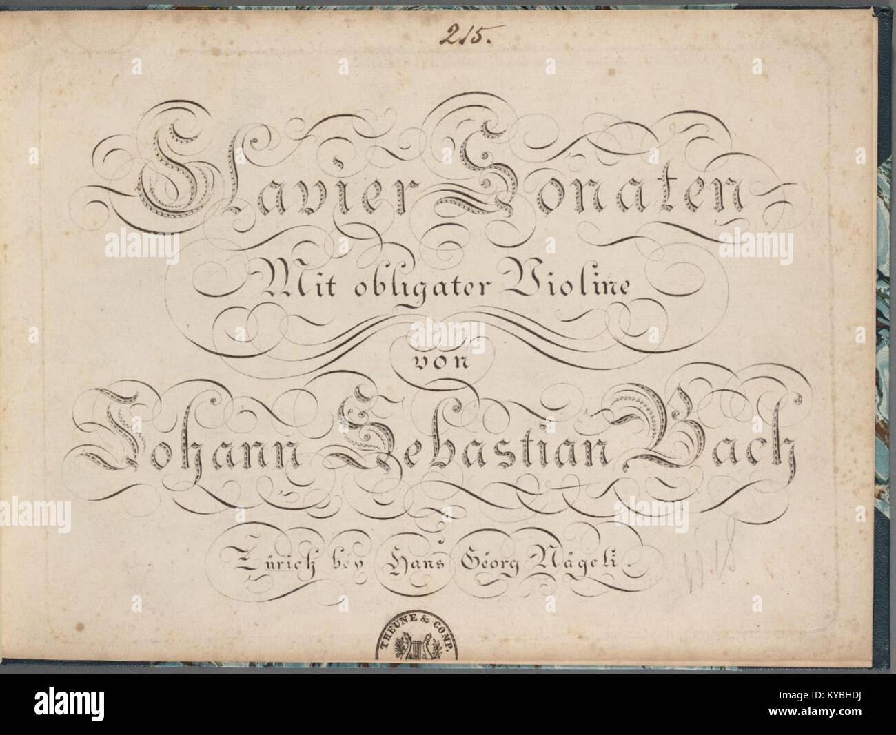 Una collezione di sonate per violino e clavicembalo di Johann Sebastian Bach BWV 1014–1019, edita da Nägeli, conservata presso la Harvard Loeb Music Library. Foto Stock