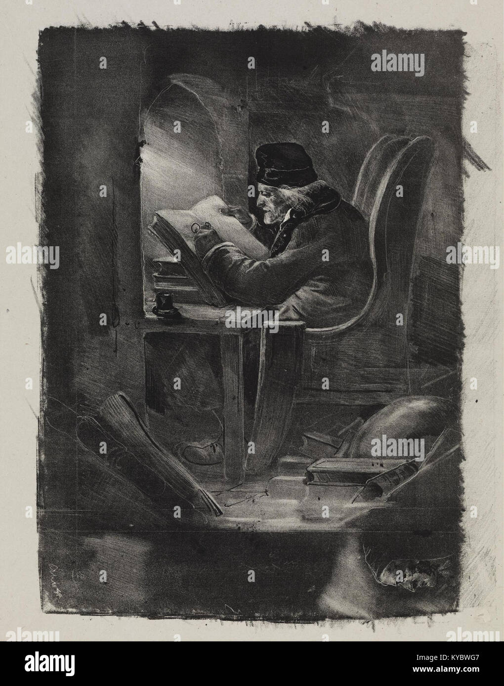 Opera d'arte "Essai, la manière noire" di Nicolas-Toussaint Charlet, che rappresenta scene geografiche, dimostrando la sua tecnica di incisione e la sua prospettiva cartografica. Foto Stock