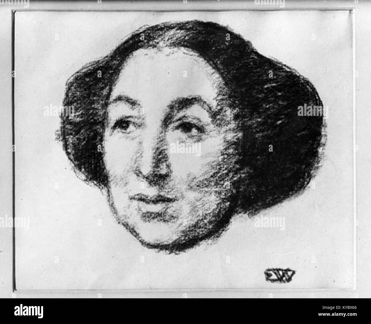 Questo ritratto di Erik Werenskiold mostra l'autrice norvegese Nini Roll Anker in una composizione a testa e spalle resa in carbone o mezzo simile, catturando la sua somiglianza con linea espressiva e sottigliezza tonale. Foto Stock