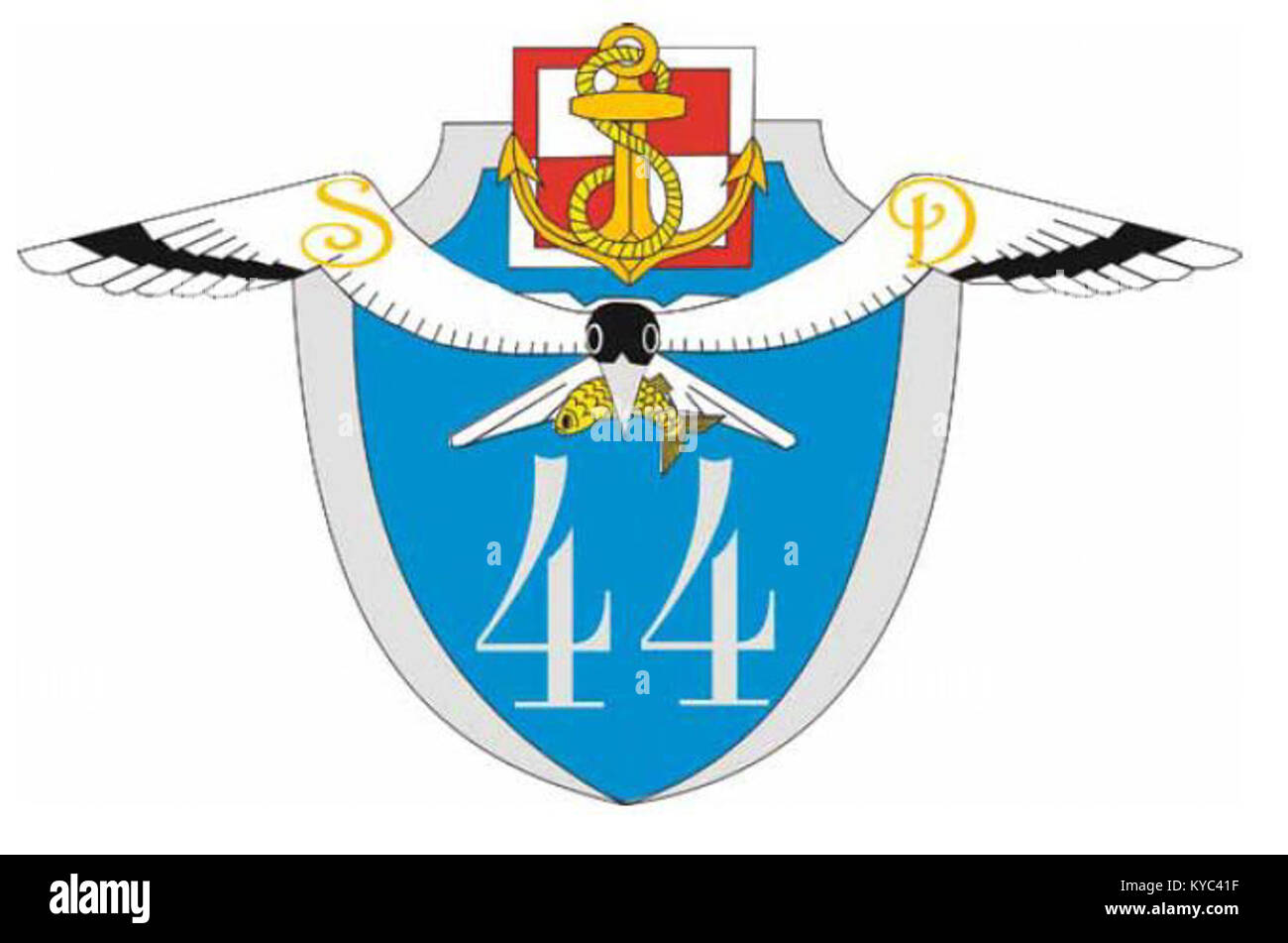 Un distintivo commemorativo della 44a base dell'aviazione navale, probabilmente rappresentante il legame storico dell'esercito polacco con l'aviazione navale. Foto Stock