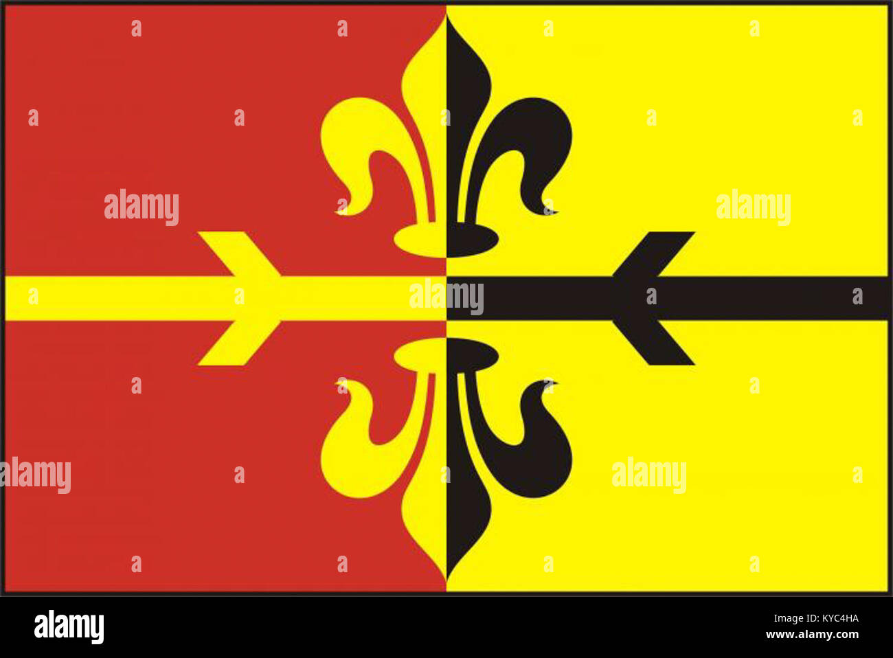 Un'immagine con una bandiera CL con elementi geometrici di design simili a finestre, che funge da rappresentazione visiva di identità simbolica e culturale in un contesto cerimoniale o istituzionale. Foto Stock