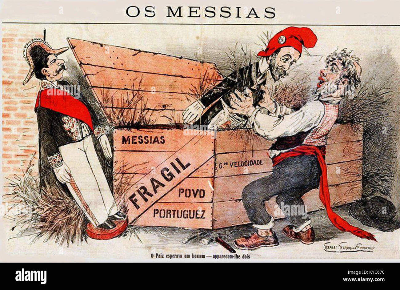 OS Messias è una caricatura del 1904 di João Franco e Bernardino Machado, raffigurante figure politiche significative del tempo attraverso un'arte satirica esagerata. Foto Stock