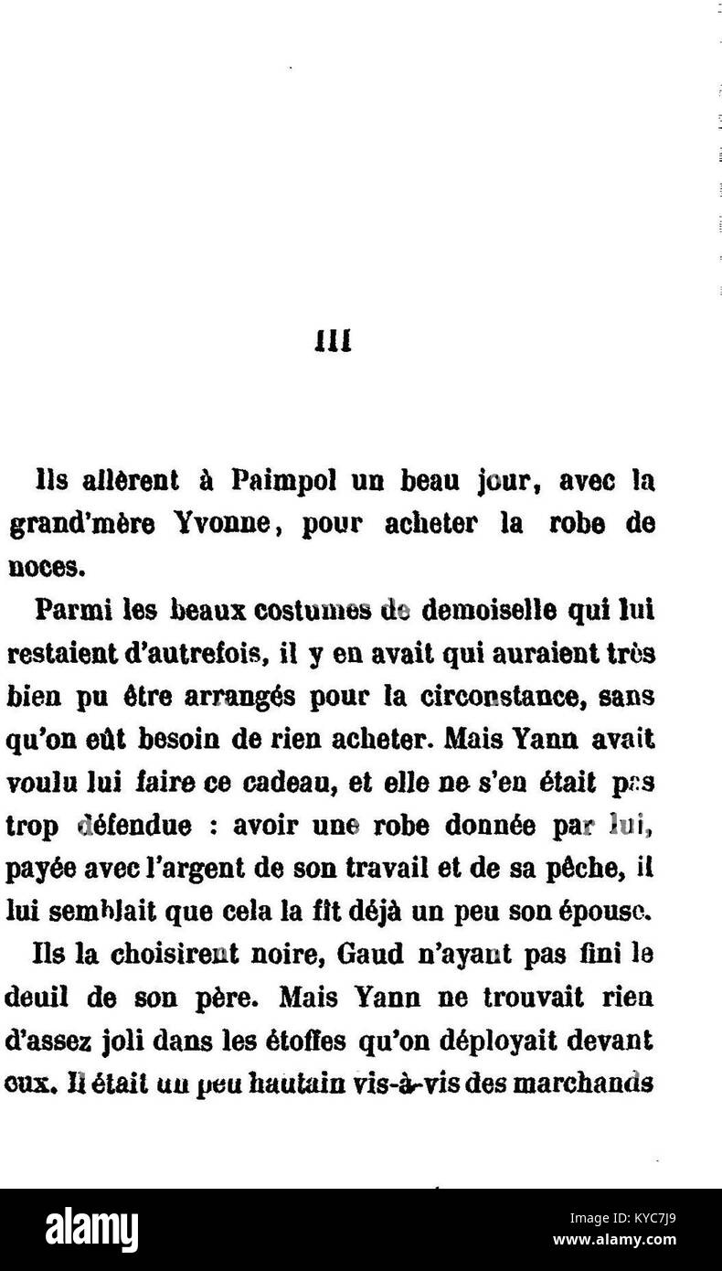 Un'illustrazione di "Pêcheur d'Islande" che mostra una scena portuale costiera con pescherecci e marinai, che riflette la cultura marittima della Bretagna. Foto Stock