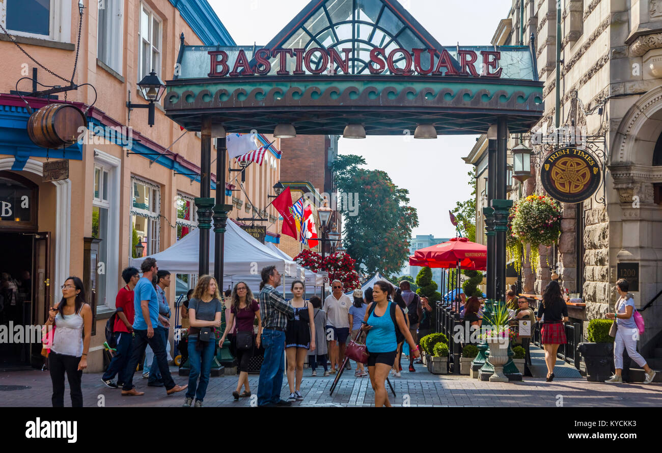 Bastion Square nel centro cittadino di Victoria in Canada Foto Stock