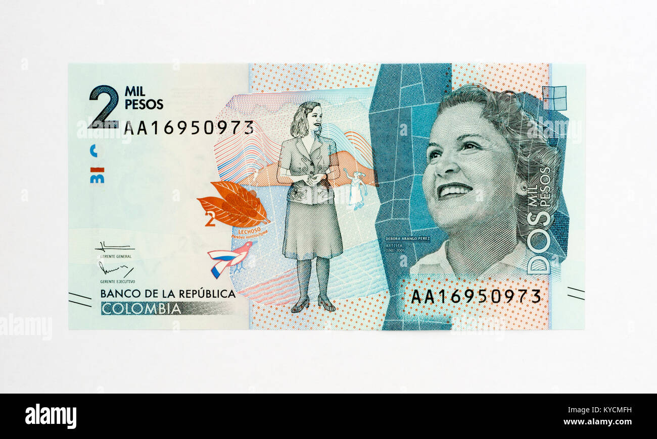 Colombia 2000 pesos nota banca Foto Stock