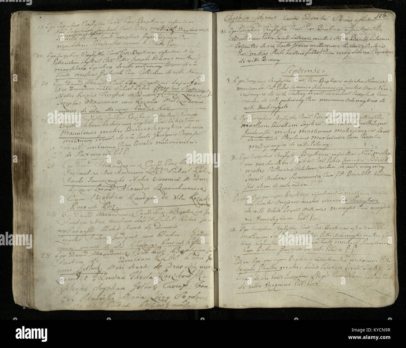 Registro storico battesimale 1773-1793 di Pasvitinio, Lituania, che documenta nascite e battesimi per lo studio ecclesiastico e genealogico. Foto Stock