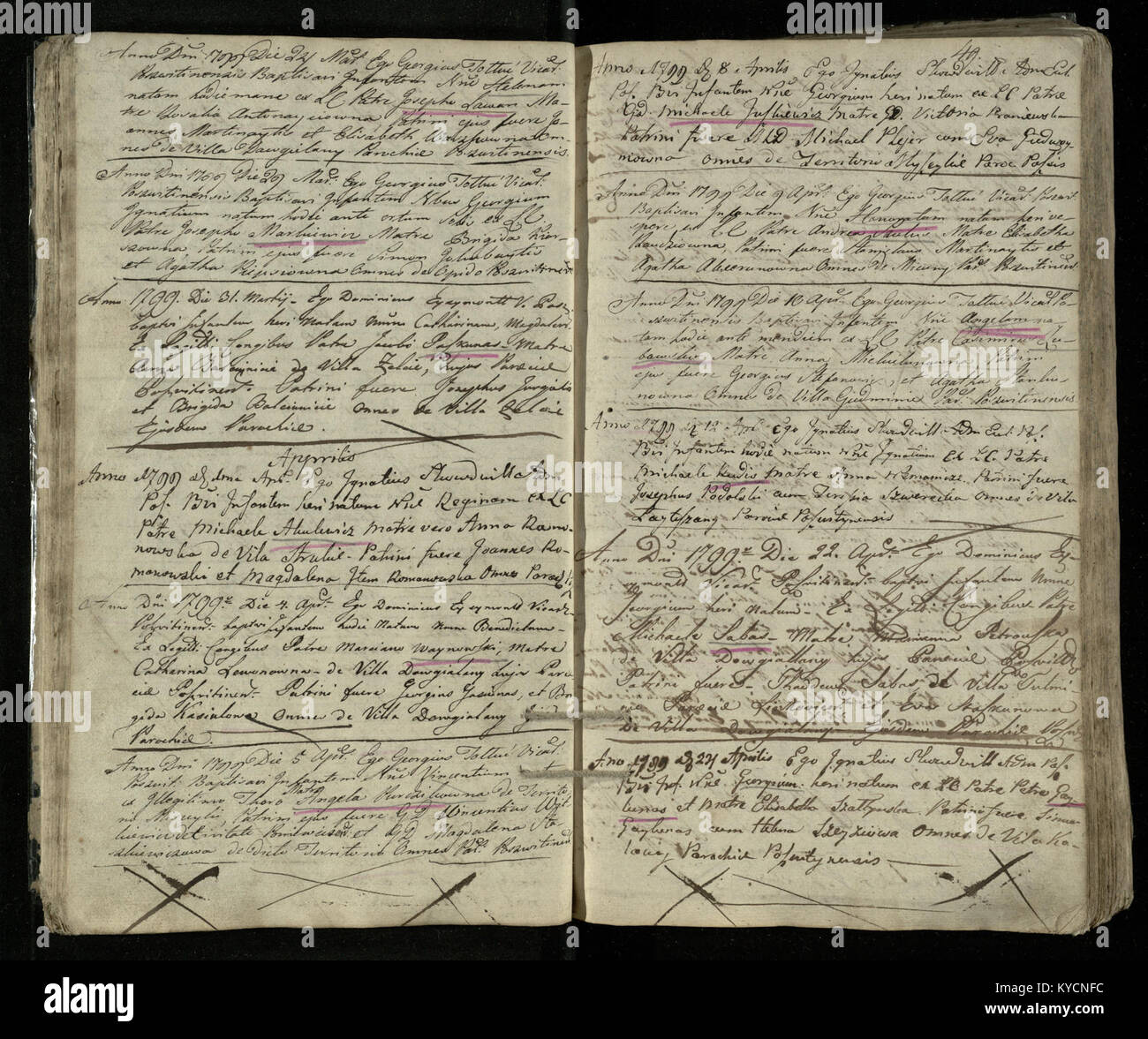 Registro battesimale della Chiesa di Pasvitinio RKB 1793-1811, che registra battesimi e nascite per la ricerca genealogica e storica in Lituania. Foto Stock