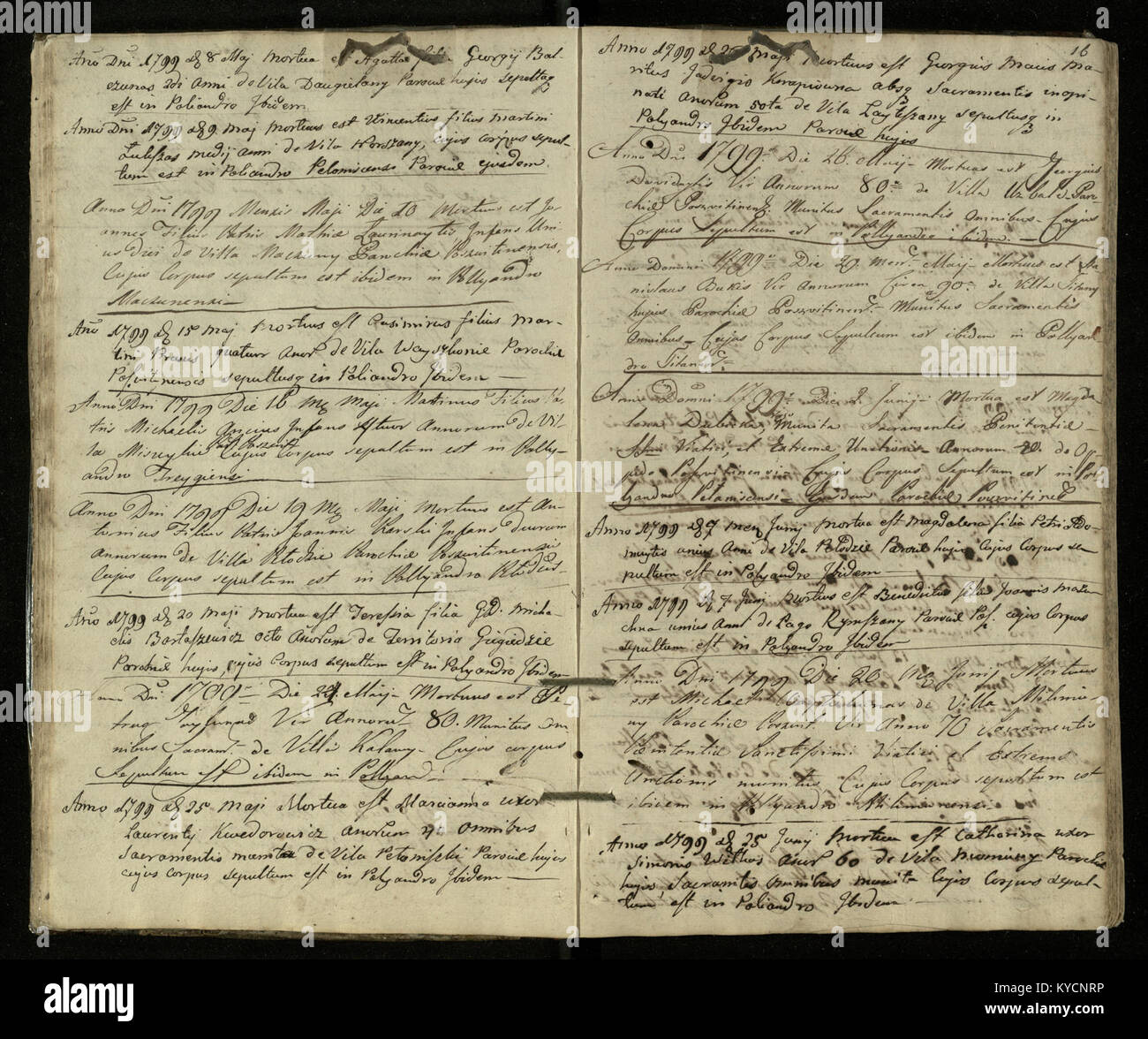 Documenti di morte e sepoltura della parrocchia di Pašvitinis in Lituania tra il 1793 e il 1812, conservati come parte dei libri metrici cattolici. Foto Stock