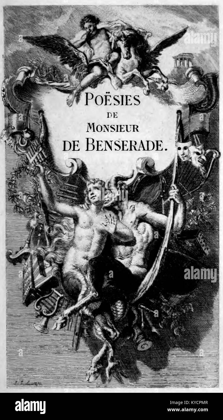 Un'illustrazione da 'Benserade - Poésies' di Octave Uzanne, pubblicata nel 1875. L'immagine rappresenta l'espressione artistica e letteraria della Francia del XIX secolo, evidenziando temi di poesia, design ed estetica culturale. Foto Stock