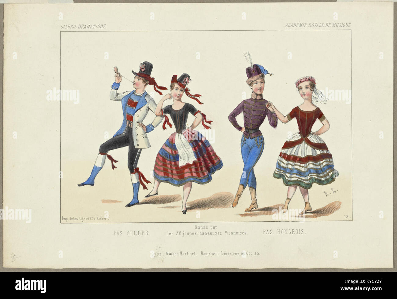 Questa stampa intitolata “Pas berger, Pas hongrois” mostra trentasei giovani ballerini viennesi che eseguono un pezzo coreografico nel 1845, riflettendo la cultura del balletto a Vienna a metà del XIX secolo. Foto Stock