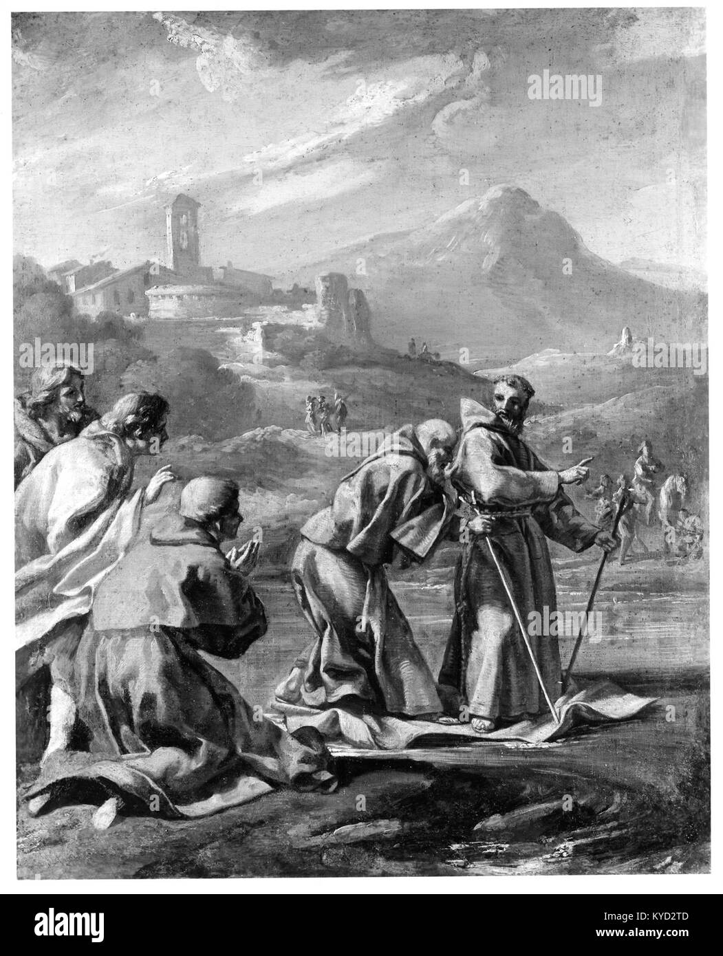 Dipinto "Un miracolo di San Pietro di Alcántara" dell'artista italiano Pier Leone Ghezzi, che raffigura una scena religiosa associata al santo spagnolo del XVI secolo, che mette in mostra lo stile artistico barocco. Foto Stock