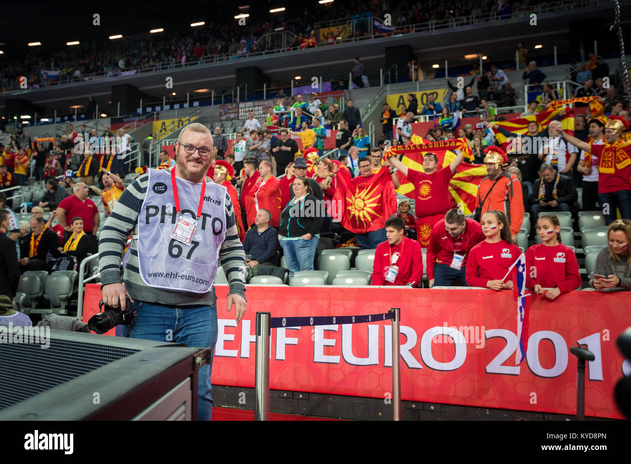 Zagabria, Croazia. Il 13 gennaio, 2018. EHF EURO Croazia 2018, gruppo (C) fase. Macedonia VS Slovenia. Ivica Drusany/Alamy Live News Foto Stock