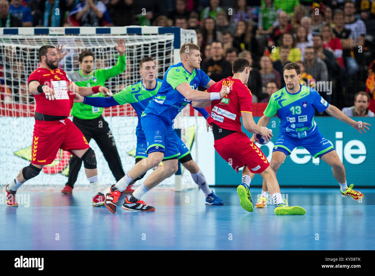 Zagabria, Croazia. Il 13 gennaio, 2018. EHF EURO Croazia 2018, gruppo (C) fase. Macedonia VS Slovenia. Ivica Drusany/Alamy Live News Foto Stock