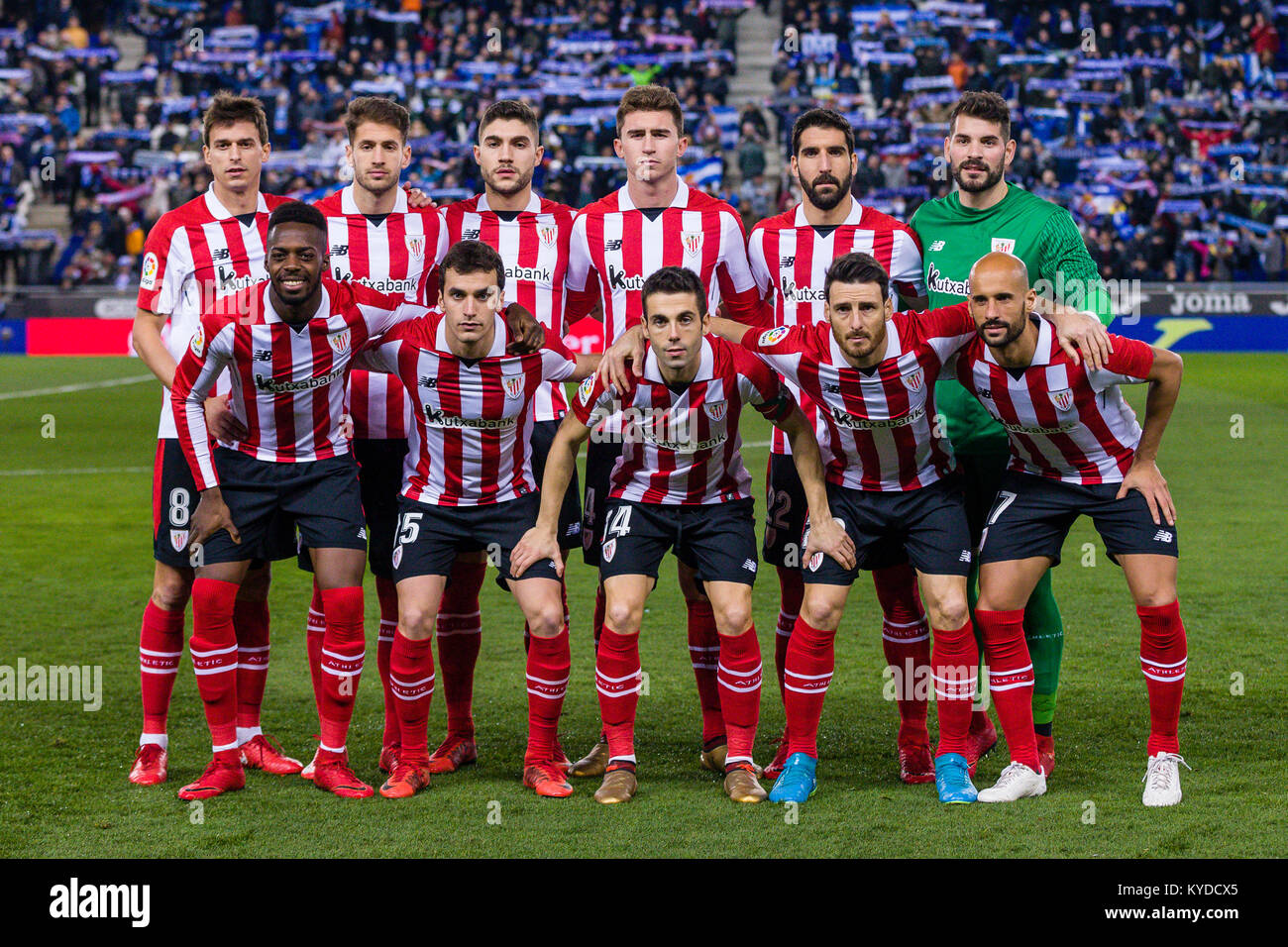 Barcellona, Spagna. Xiv gen, 2018. Athletic Club team iniziale durante il match tra RCD Espanyol v Athletic Club, per il round 19 del Liga Santander, suonato a RCDE Stadium il 14 gennaio 2018 a Barcellona, Spagna. Credito: Gtres Información más Comuniación on line, S.L./Alamy Live News Foto Stock