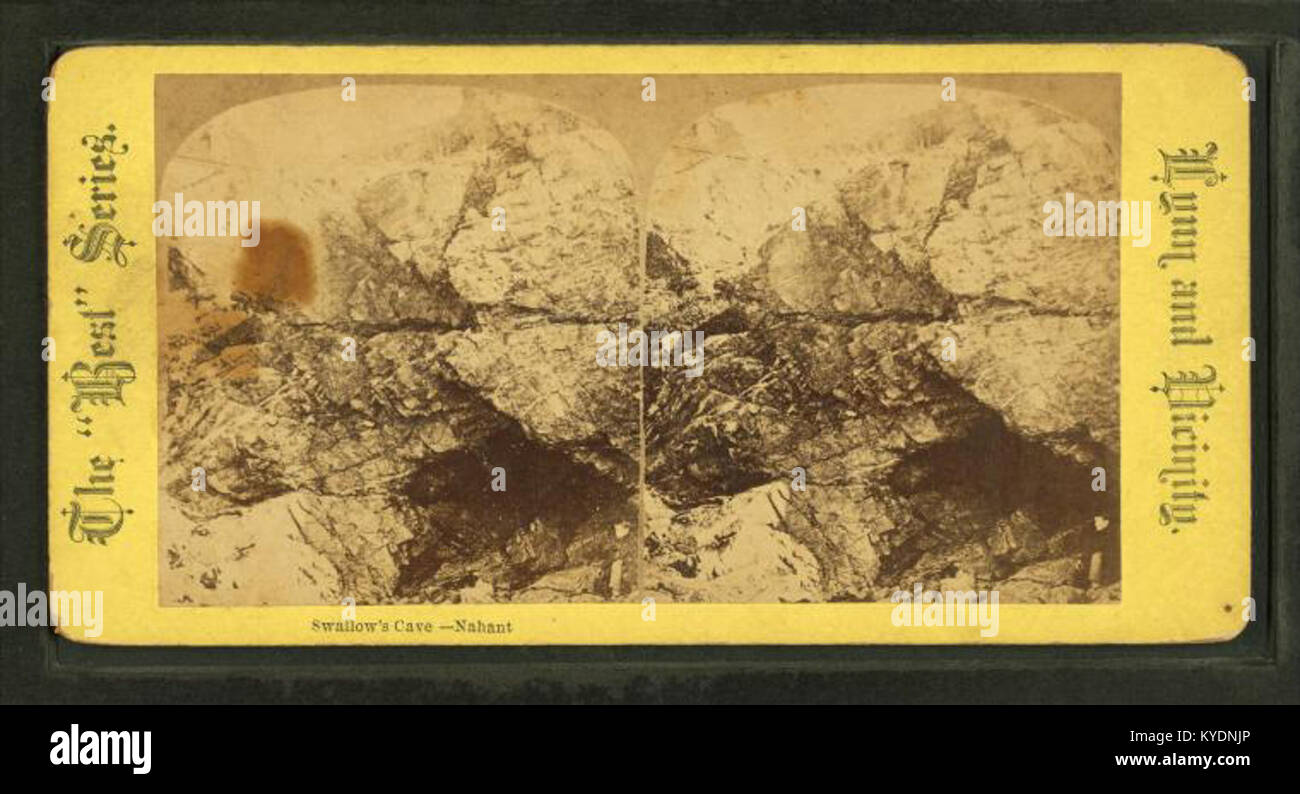 Una fotografia di J.C. Brokaw raffigurante la Swallow's Cave a Nahant, Massachusetts, che mostra le sue caratteristiche rocciose costiere e le caratteristiche geologiche lungo la costa atlantica. Foto Stock