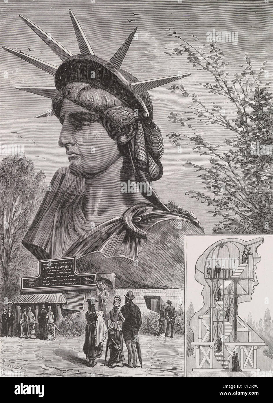 Tête de la Statua de la Liberté, dans le Parc du Champ-de-Mars Foto Stock