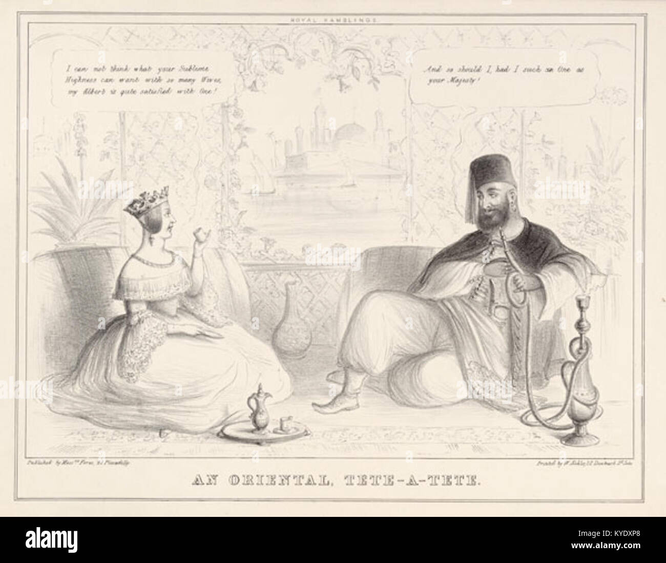 Litografia intitolata *Tête-à-tête* di John Doyle (monogrammista HB), che rappresenta una caricatura sociale o politica tipica dell'arte satirica britannica del XIX secolo. Foto Stock