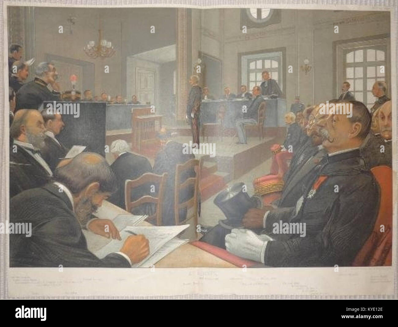 Una caricatura pubblicata su Vanity Fair il 23 novembre 1899 illustra il processo pubblico di Alfred Dreyfus, l'ufficiale dell'esercito francese accusato di spionaggio in un grande scandalo politico in Francia. MeisterDrucke Foto Stock