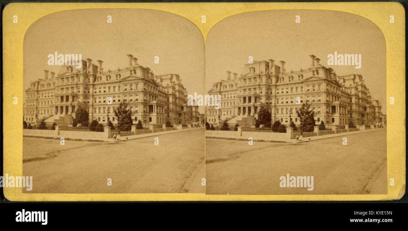 Una vista stereoscopica dalla collezione Robert N. Dennis, che mostra i dipartimenti di guerra, marina e stato degli Stati Uniti a Washington, D.C. l'immagine fornisce uno sguardo storico agli edifici governativi e all'architettura degli Stati Uniti. Foto Stock