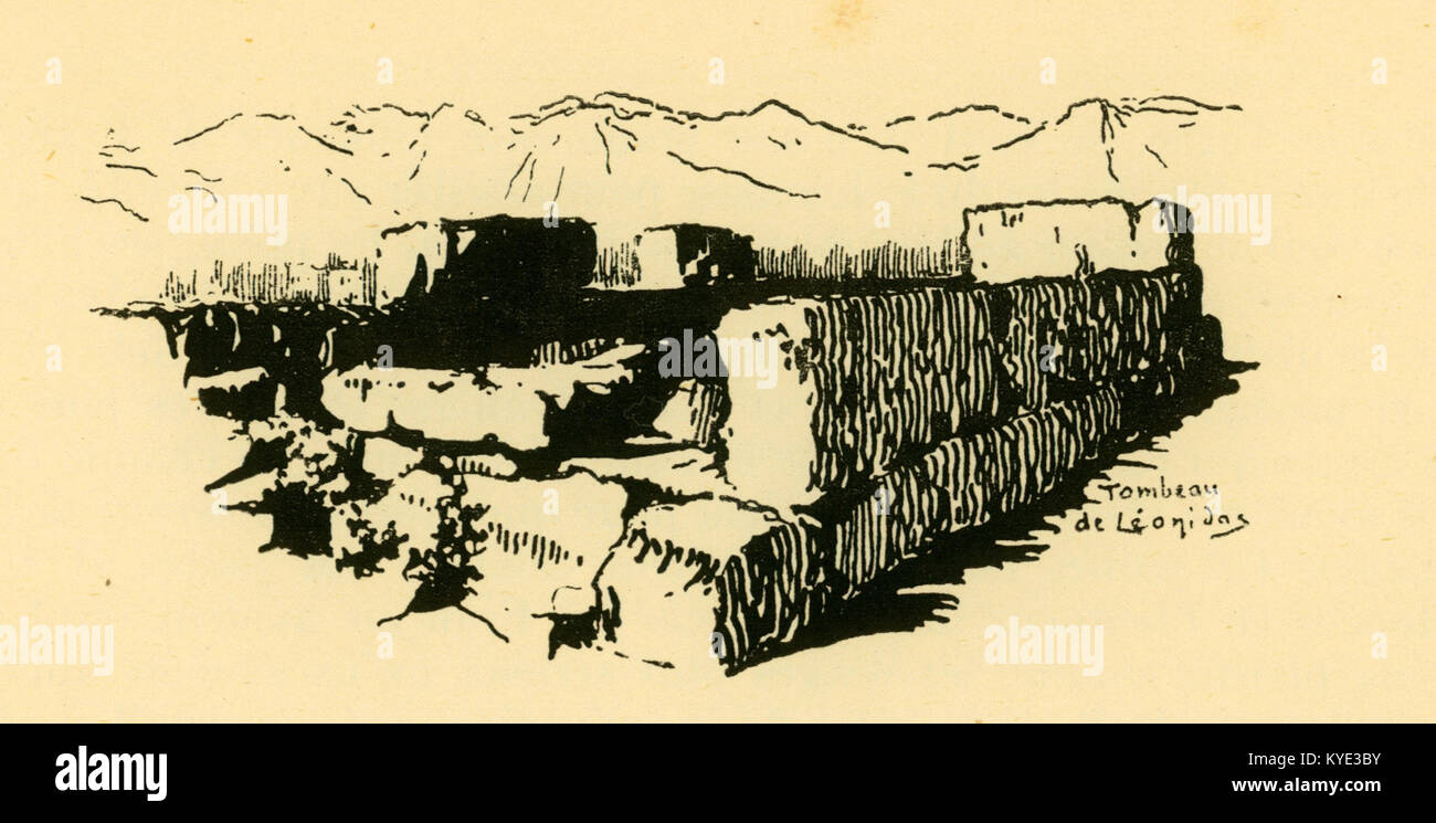 Un'opera d'arte del 1929 intitolata Tombeau de Léonidas di Francesco Perilla raffigura la tomba di Leonidas alle Termopili, simboleggiando il patrimonio greco antico e i temi dell'arte classica. Foto Stock