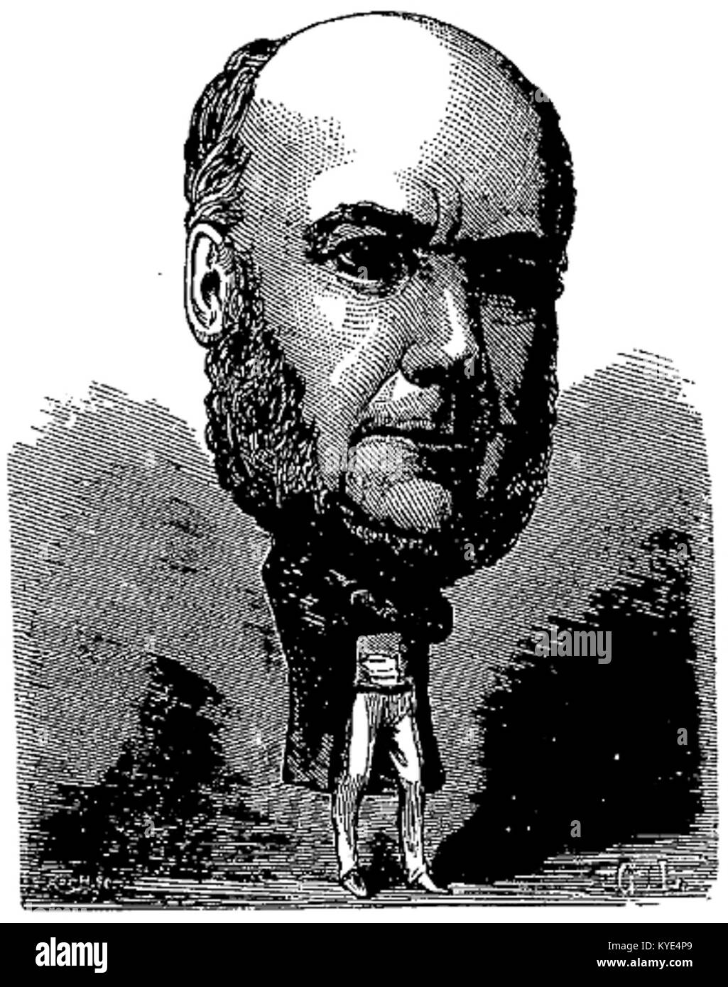 Ritratto da le Trombinoscope di Touchatout, numero 29, raffigurante una caricatura satirica di una figura pubblica, che rappresenta la cultura visiva francese del tardo XIX secolo. Foto Stock