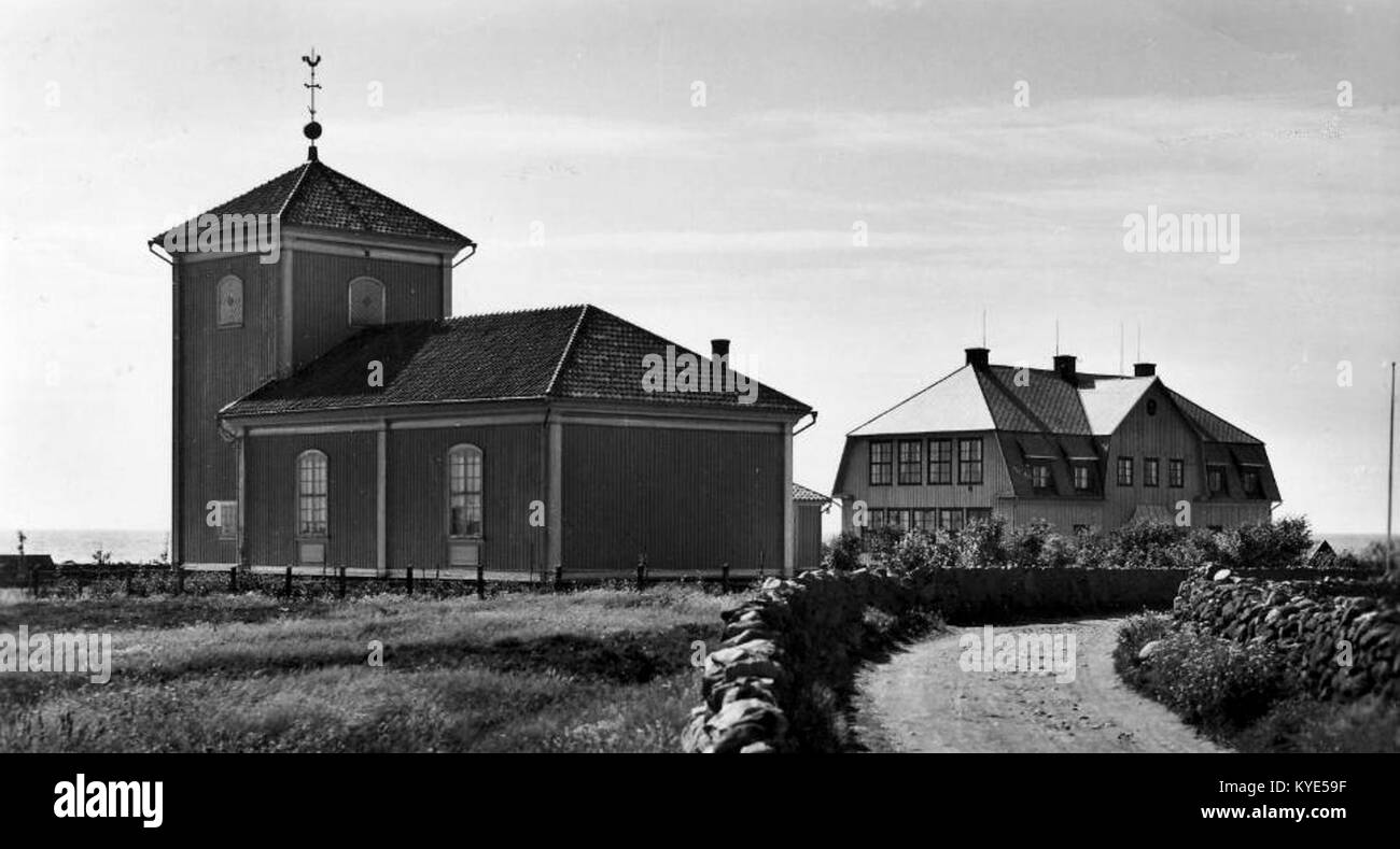 Träslövsläge kyrka och skola 1940-tal Foto Stock